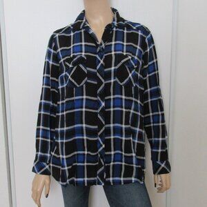TORRID Top Size 00 Black/Blue Plaid Button Down Shirt